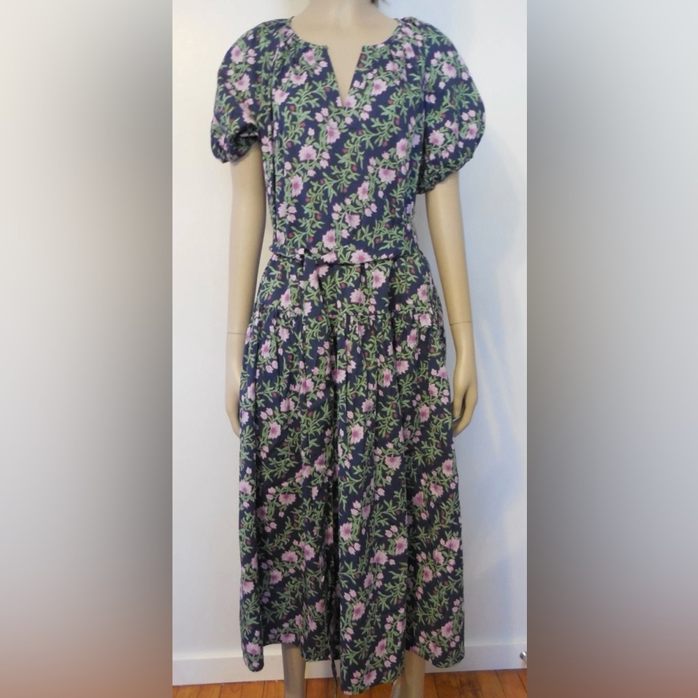 J. Crew Floral Midi Dress in Navy and Pink
